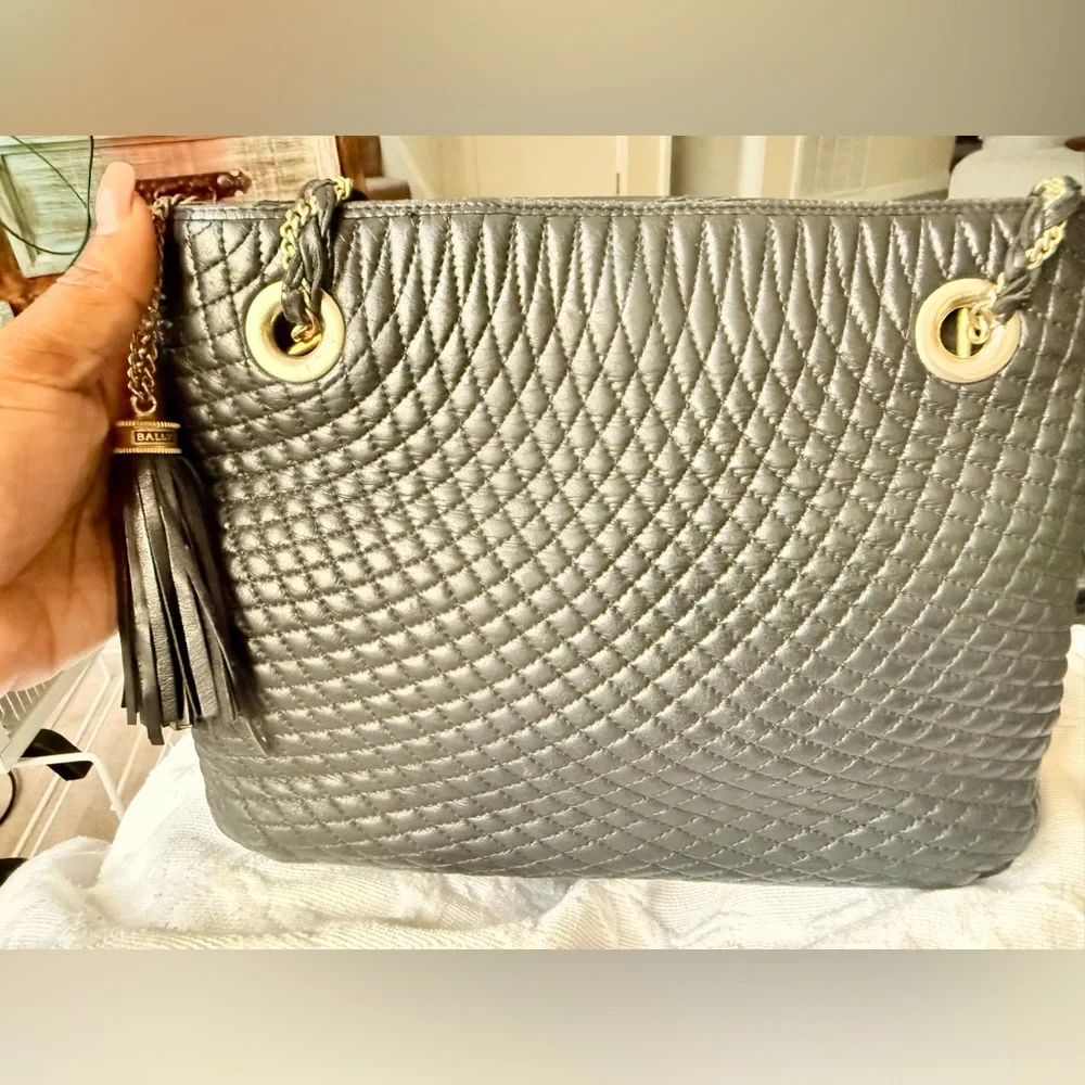 Bally Black Quilted Tote Bag with Gold Accents - Picture 7 of 12